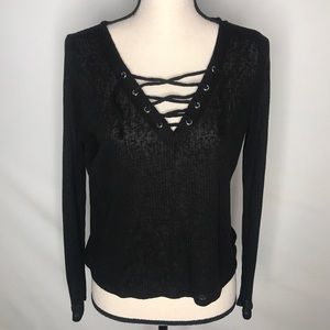 H&M Black Long Sleeve V Neck Top